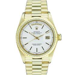 Pre owned Rolex 18k Gold President Mens White Dial Watch   