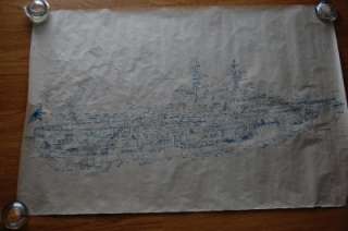 Large WWII Japanese Navy Battleship Cut Away Blueprint  