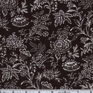  45 Wide Black + White + Red Allover II Floral Toile Black Fabric 