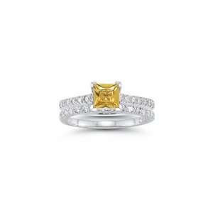  0.60 Cts Diamond & 0.77 Cts Yellow Sapphire Bridal Ring 