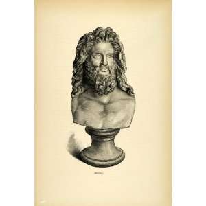  1890 Wood Engraving Jupiter Colossal Head Marble Pompeii 