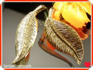 Gold Tone Miao Silver Leaf Stud Earrings Jewelry T104  