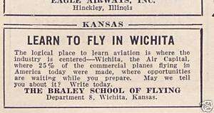 1930 ad braley school of flying wichita kansas  