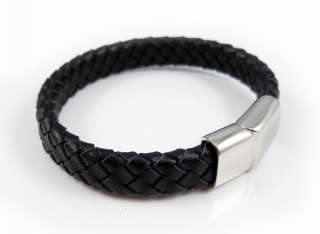 Men/Womens Genuine Woven Leather Wristband Braided Bracelet Steel 