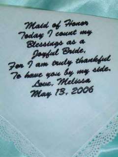 Maid MATRON of Honor Wedding Handkerchief Favor custom  