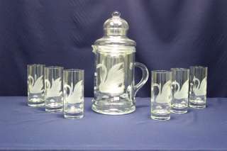 Swan pitcher clear glass etched 13 BRAND NEW  