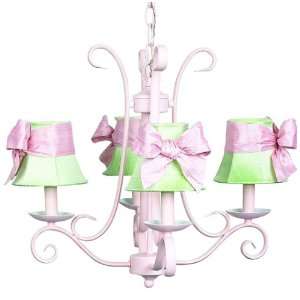   Arm Harp Chandelier in Pink with Modern Green & Pink Shades Baby