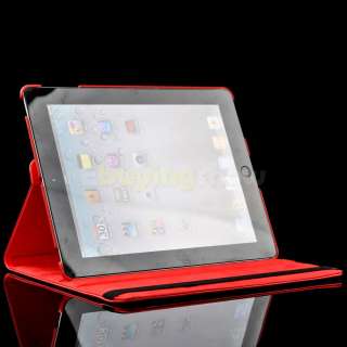 For The New iPad 3rd Gen Red 360° Rotating PU Leather Magnetic Cover 