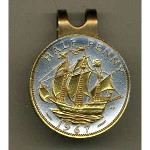   Coin Ball Marker   British ½ penny Sailing ship (U.S. quarter size
