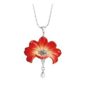 Franz Porcelain Cosmo flower Rhodium plated brass & porcelain necklace