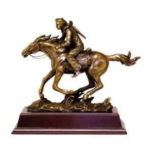 Cowboy Sculpture Riding His Horse   Antique Brass Finish   10 Tall x 