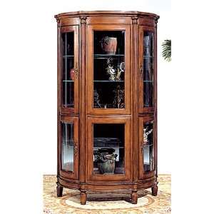  Curved Curio Cabinet with Hand Carved ColumnÆs