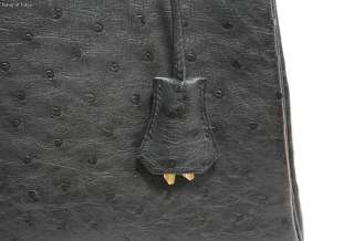 Authentic HERMES KELLY 28 Bag Black Ostrich Gold Hardware w/ Shoulder 