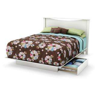   Shore Step One Queen Platform Bed w Drawers Headboard in Pure White