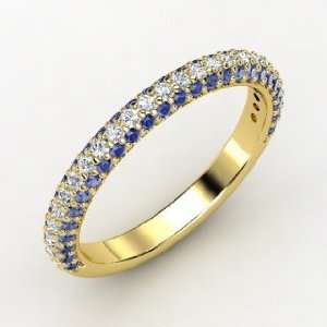  Slim Pave Band, 14K Yellow Gold Ring with Diamond & Sapphire Jewelry