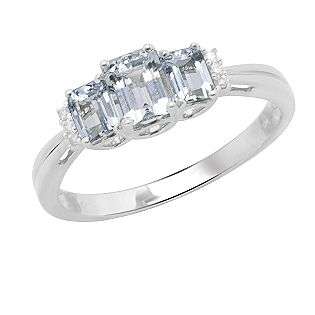 Aquamarine 3 Stone Fashion Ring. 10K White Gold  Jewelry Gemstones 