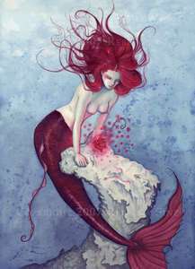 Fantasy Art SMALL SIZE PRINT mermaid rose sea magic watercolor  
