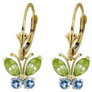   14k Gold Butterfly Earrings with Genuine Peridot & Blue Topaz Jewelry