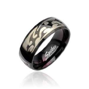 316L Stainless Steel Black Ring with Tribal Engraving   Size 9 13, 10