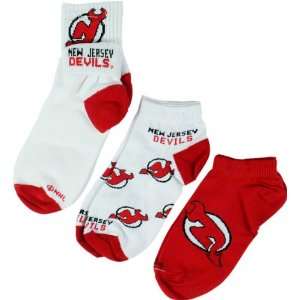  New Jersey Devils Womens 3 Pair Sock Pack: Sports 