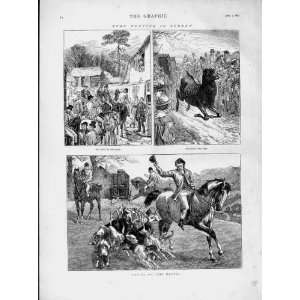  1874 Stag Hunting Surrey Farm Sport Horses Hounds Print 