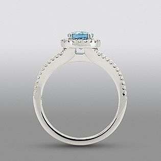 Blue Topaz Ring with Simulated Diamonds  Zeghani Jewelry Gemstones 