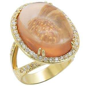  Size 9 Circle Champagne Synthetic Stone Brass Gold Plated 