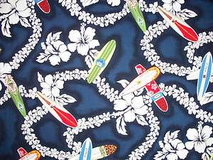 MINI SURF BOARDS HIBISCUS NAVY COTTON FABRIC  