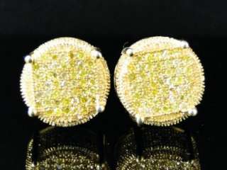 3D CANARY YELLOW DIAMOND ROUND PAVE STUD EARRINGS 11 MM  