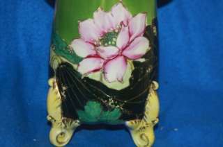 Vintage Handpainted Moriage Nippon Unusual Footed Vase  