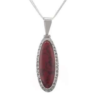   Sterling Silver and Red Jasper Large Oval Pendant, 18 Jewelry