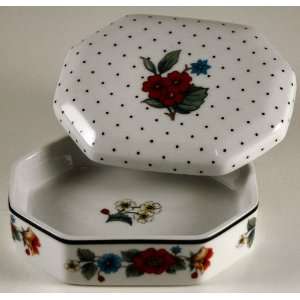   Bradley Small Covered Jewelry Box Red Blue Flowers 