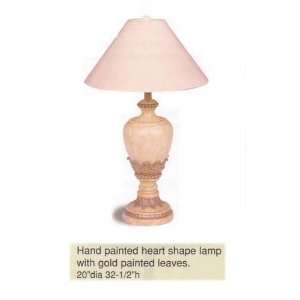   Hand Painted Heart Shape Lamp w/Gold Painted Leaves