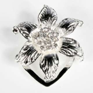 Ladies Silver Diamante Crystal Flower Brooch Scarf Clip  