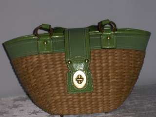   HUGE BASKET Olive LEATHER Kiss Lock PURSE Handbag Bag CUTE!!  