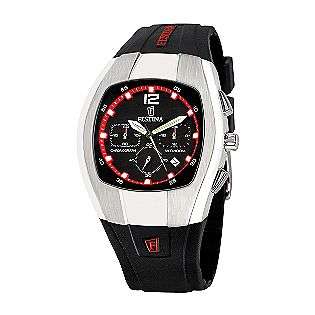   Black/Red Dial and Black Resin Band  Festina Jewelry Watches Mens