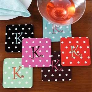  Personalized Coasters   Polka Dot Monogram Kitchen 