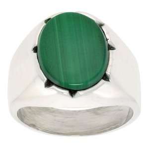    Gents Sterling Silver Large Oval Malachite Ring size 13: Jewelry