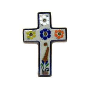  Painted Folk Art Cross with Floral Patterns, 4 Tall 