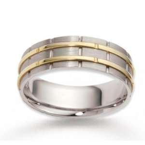    14k Two Tone Gold Elegant Trendy Carved Wedding Band: Jewelry
