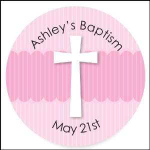  Delicate Pink Cross   24 Round Personalized Baptism 