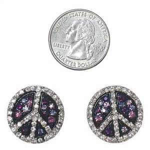   Silvertone Purple Rhinestone Peace Earrings Fashion Jewelry: Jewelry