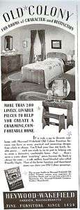 1938 HEYWOOD WAKEFIELD Bedroom Furniture AD~old colony  