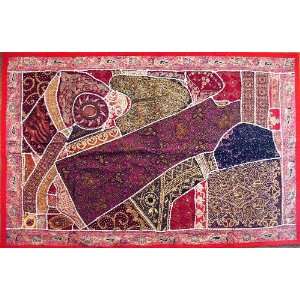  Ethnic Indian Handmade Red Wall Decor Sari Tapestry