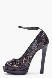 Alexander McQueen black laser cut leather heels for women  SSENSE