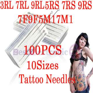 100 Tattoo Needles Round liner (RL) size (3,7,9) RS (5,7,9) 5F 9F 7M1 