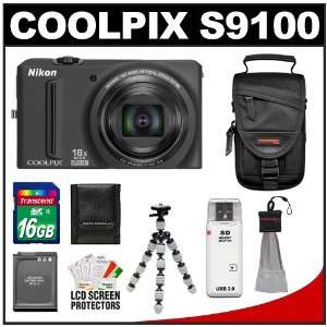  Nikon Coolpix S9100 Digital Camera (Black) with 16GB Card 