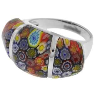   Womens Murano Glass Three Piece 316L Stainless Steel Ring: Jewelry