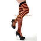 Leg Avenue Halloween Pumpkin Orange and Black Striped Thigh High 