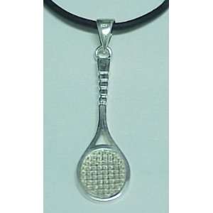  Tennis Racquet Charm 18 Leather Cord Necklace (Brand New) Sports
